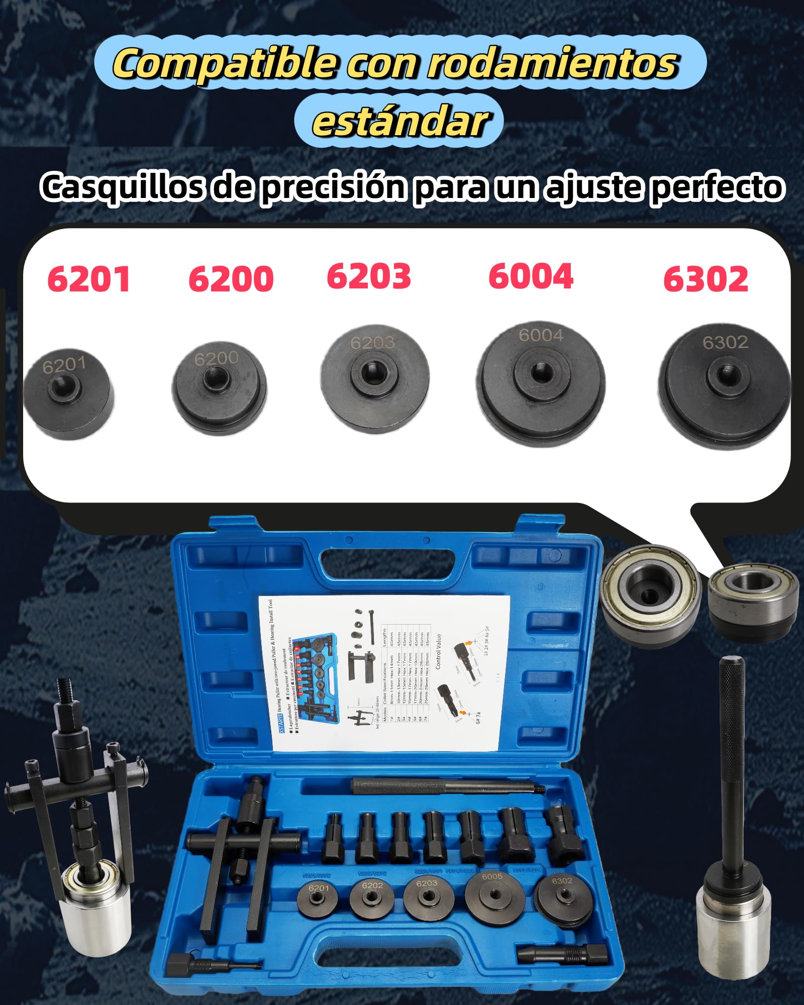 16PCS Extractor Rodamientos Bicicleta con Kit Prensa para Cojinetes para Instalación Rodamientos Extractor Rodamientos Internos con 7 Pinzas Expandibles & Extractor de Dos Mordazas