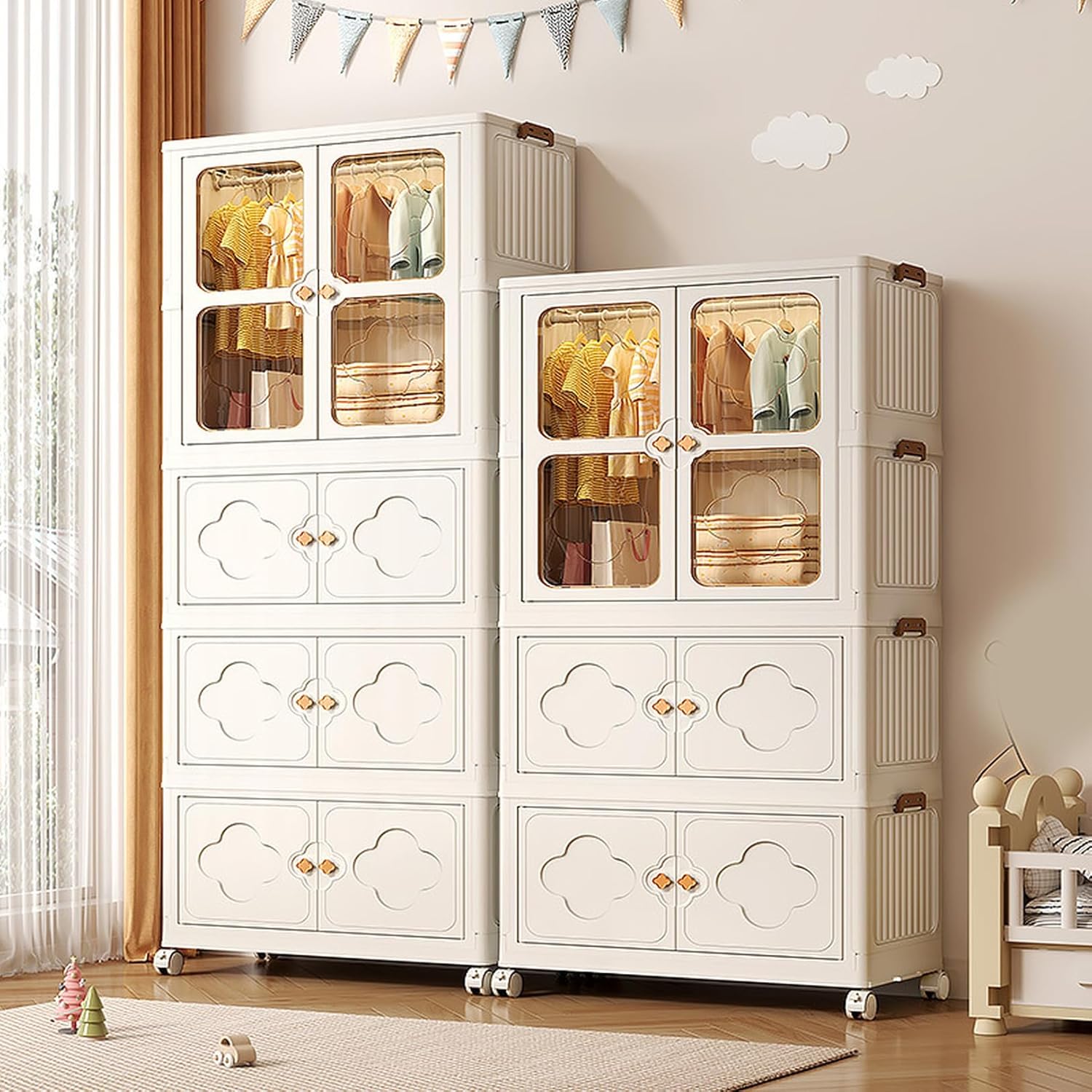 [SDS] ワードローブ クローゼット 大容量 折り畳み式 扉付き 組立簡単 工具不要 おしゃれ 高耐荷重 洋服収納 55*33*1