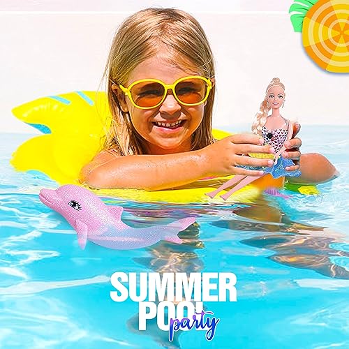 Miniatura 5 de Juego de muñeca de princesa sirena, sirena que cambia de color, muñeca de vestir de 12 pulgadas y muñeca de vestir de 3 pulgadas y delfín, cambio de