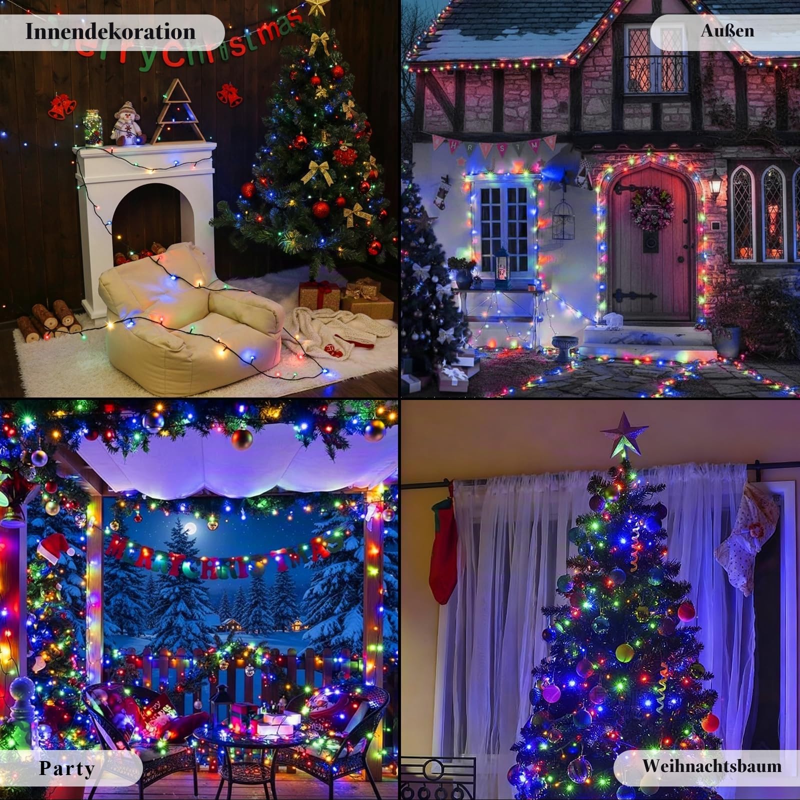 Lichterkette Außen 100m 1000LEDs bunt, 8 Modi LED Lichterkette Outdoor mit 31V-7,2W Stecker Timer Speicherfunktion IP44 wasserdicht für Balkon Garten Party (dunkelgrünes Kabel)