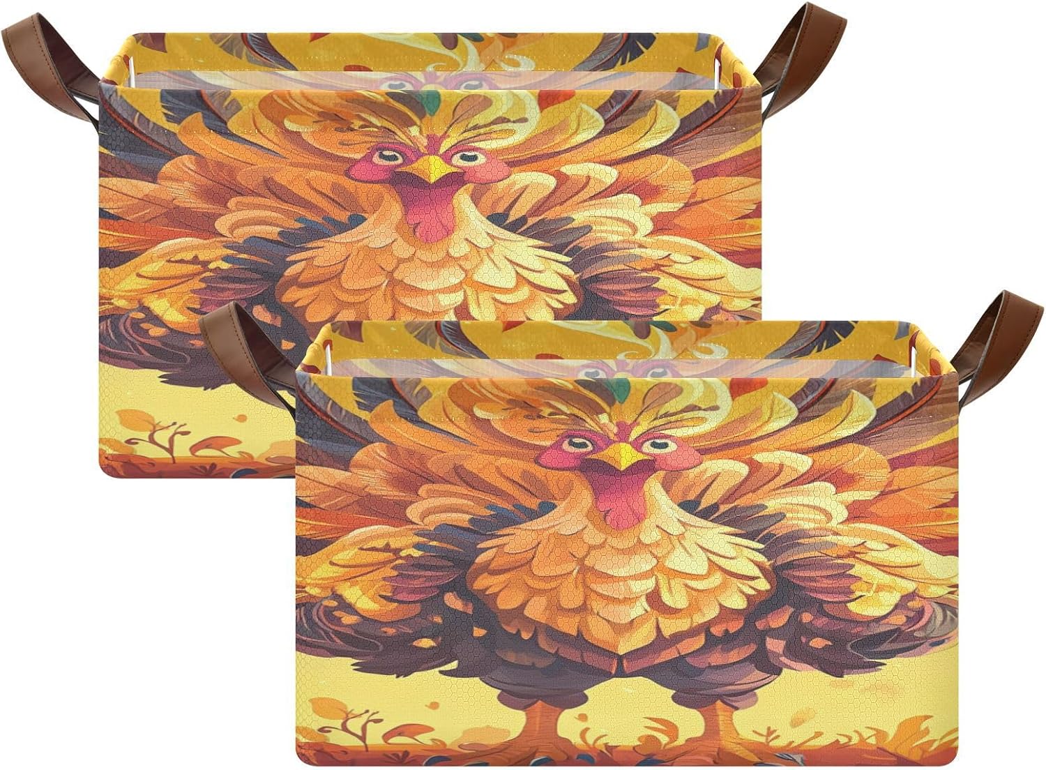 Thanksgiving Turkey 2 Pack Fabric Storage Bins for Shelves Collapsible Cube Storage Bin Basket Storage Cubes with Handle Under The Bed Storage Bins for Home Closet Clothes Office