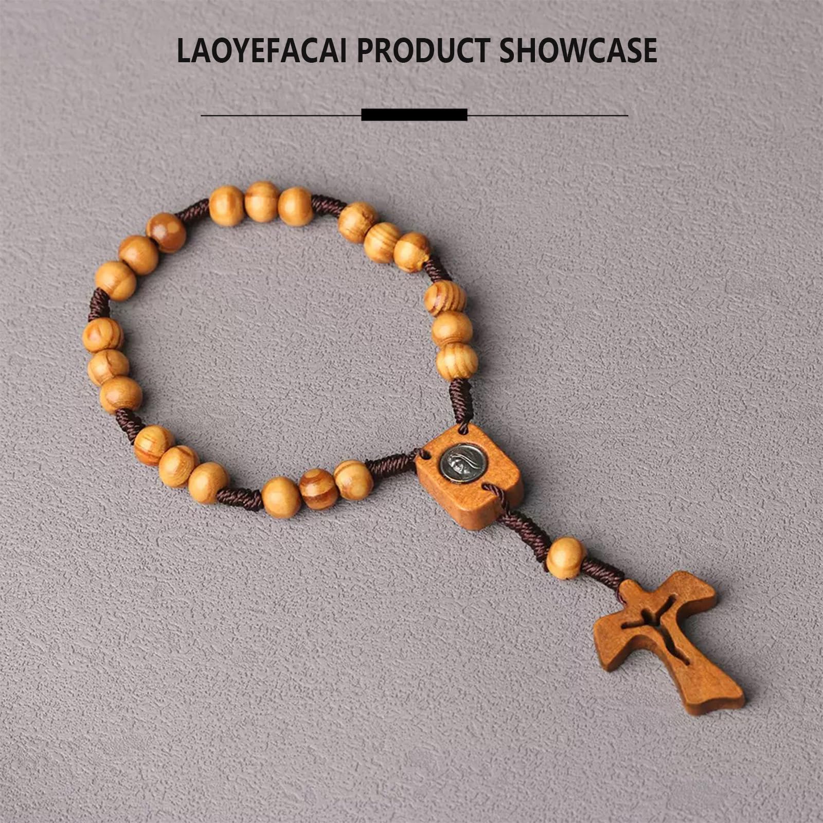 Croix en bois Chapelet Catholique avec Sac Première Communion Cadeau Fille Baptême Décoration Crucifix Garçon