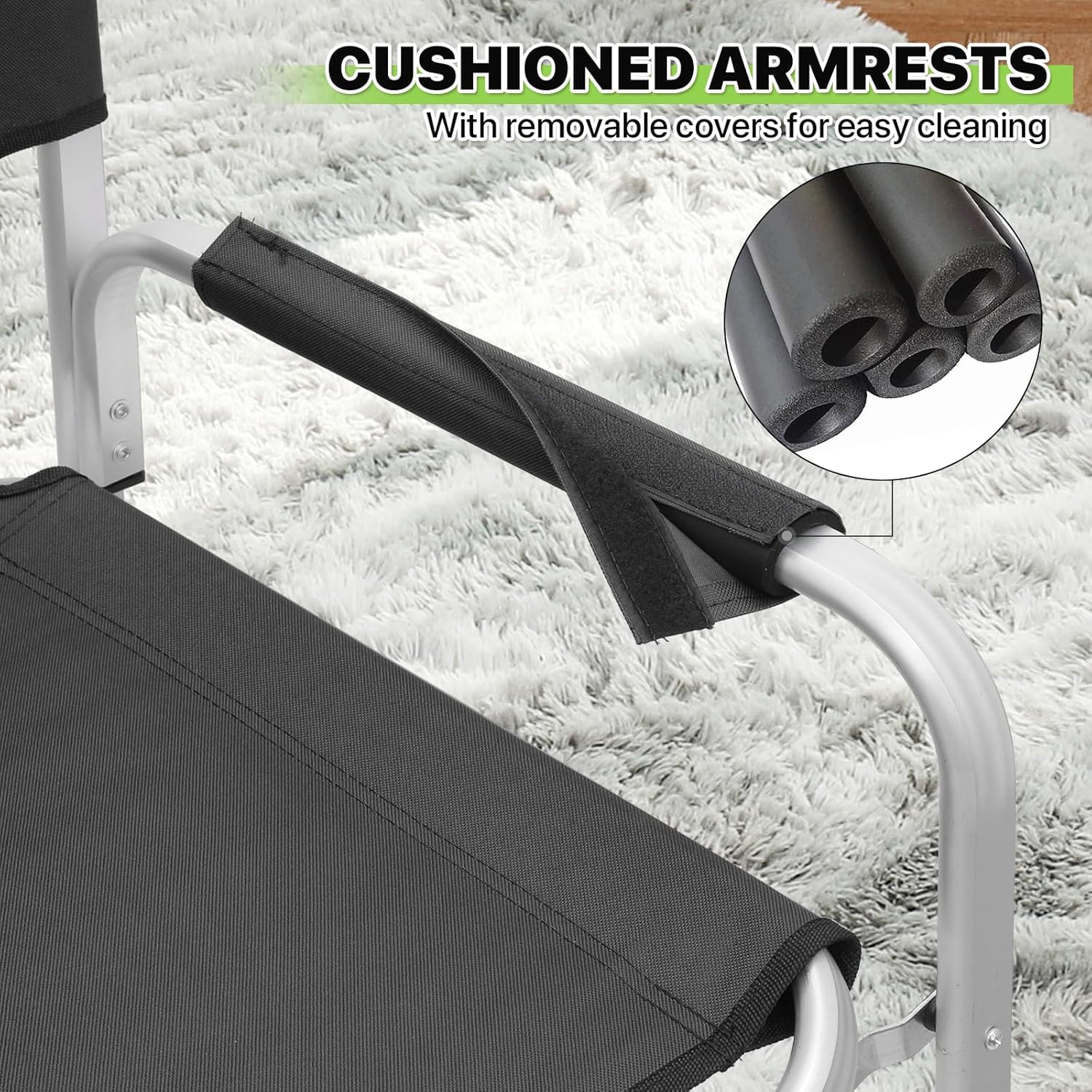 Magshion Tall Director Chair for Vendors & Makeup Artists, 31" Seat Height, 250 lbs Capacity, Folding Chair w/Side Table, Side Pocket & Cup Holder for Booths, Craft Fairs, Camping, 2 Pack, Black