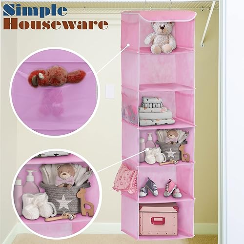 Miniatura 6 de Simple Houseware Organizador de armario colgante de 6 estantes, color rosa