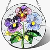 Stained Glass Window Hanging, 8 Inch Birth Flower Glass Suncatcher Ornament, Suncatchers for Windows, Home Decoration and Christmas, Mother's Day, Birthday, Gift for Women, Birth Flower Gifts - Feb