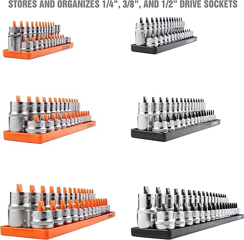 Miniatura 38 de OEMTOOLS 22234 Organizador de enchufes, 6 organizadores de enchufes, SAE y métrico, soportes para enchufes de 1/4, 3/8, 1/2, soporte de enchufe