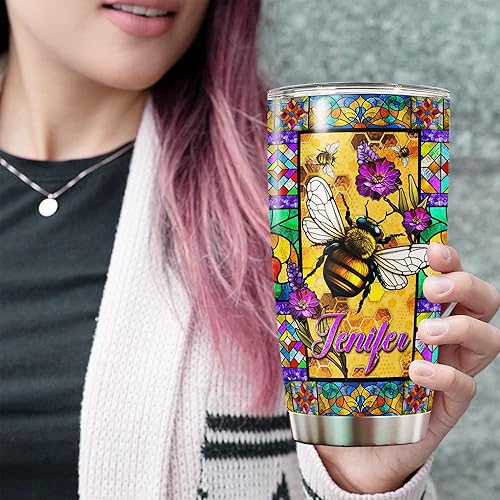 Vista 33 de WAZONE Vaso personalizado de flores de mariposa con tapa, acero inoxidable azul marino, 20 30 onzas, taza de café de viaje con aislamiento al vacío