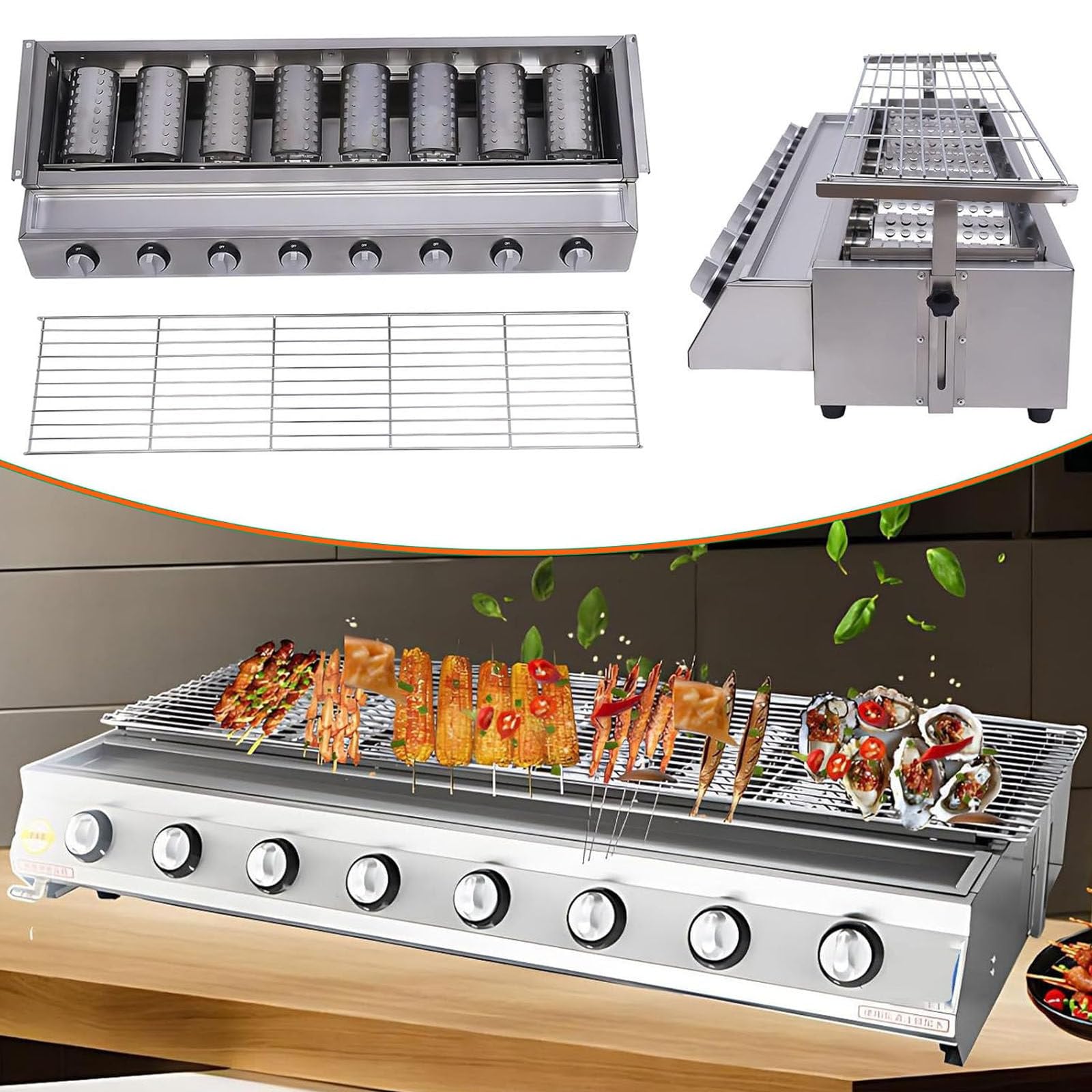 Grill stołowy, komercyjny grill gazowy LPG z ceramiczną technologią grzewczą, Wyjmowane kratki, regulowana wysokość i tacka na olej do użytku w kuchni A