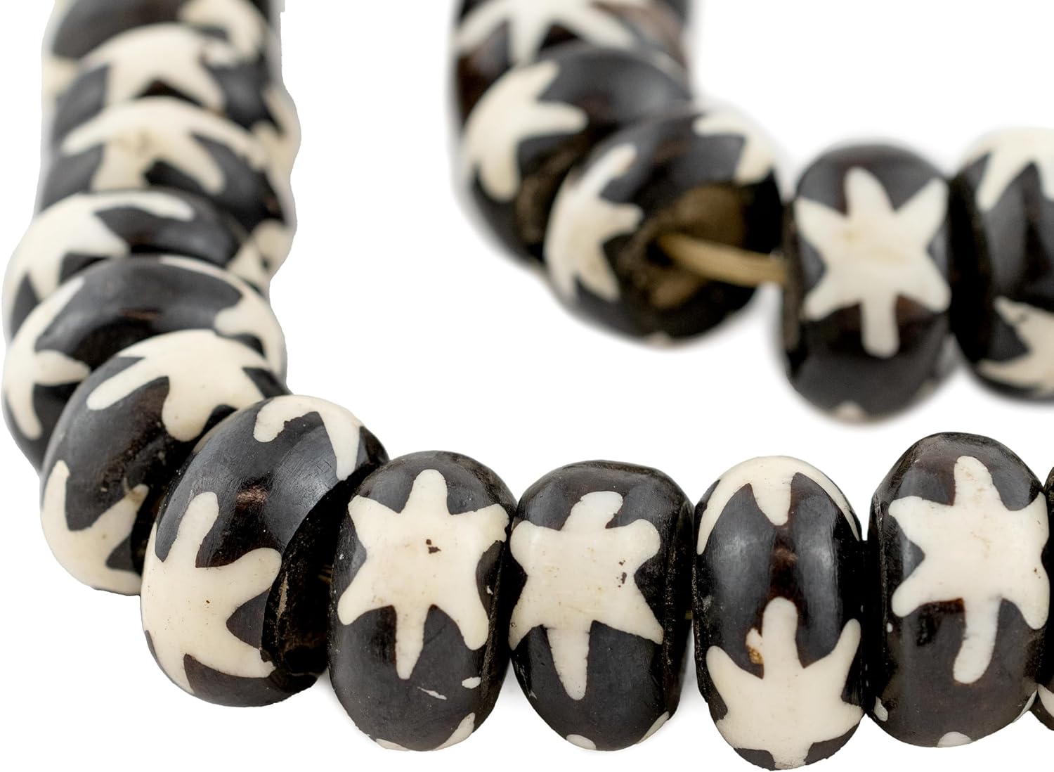 The Bead Chest Batik Bone Beads - Full Strand of Fair Trade African Beads (Large, Star Design)