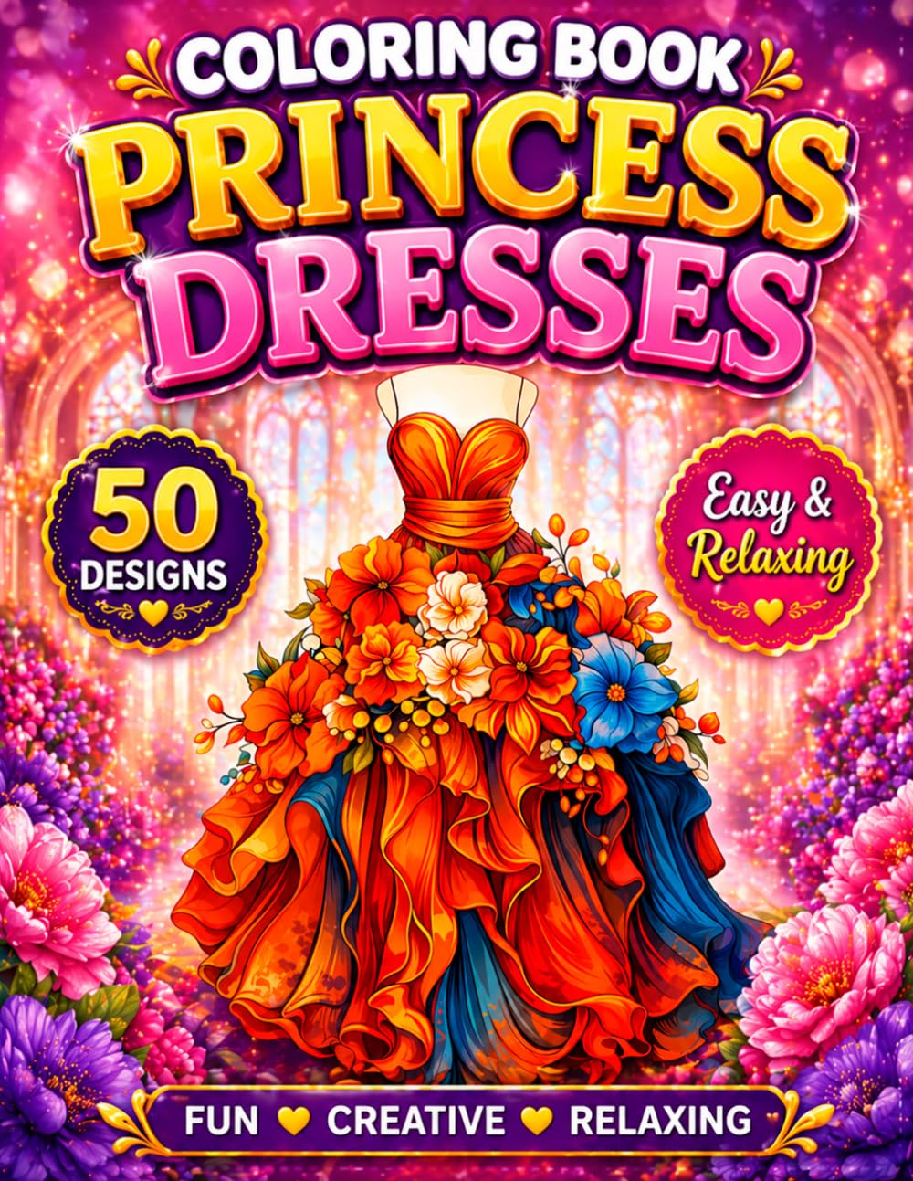 Magical Princess Dresses Coloring Book: 50 Elegant Gowns, Floral Designs, Fashion Coloring Pages for Adults and Teens, Stress Relief and Relaxation: A ... and Elegant Designs for Creative Relaxation.