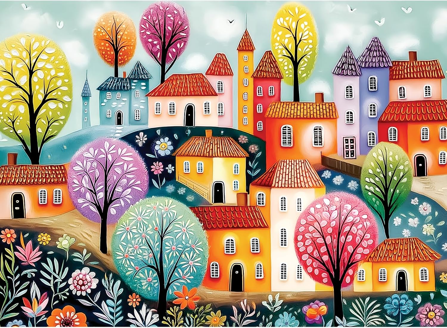 Puzzles for Adults 500 Pieces,Colorful Town Puzzle for Adults 500 Pieces,Spring House Jigsaw Puzzles for Seniors,Recyclable Cardboard Puzzle,Perfect for Game Nights Giving Puzzles,20.5x15 in