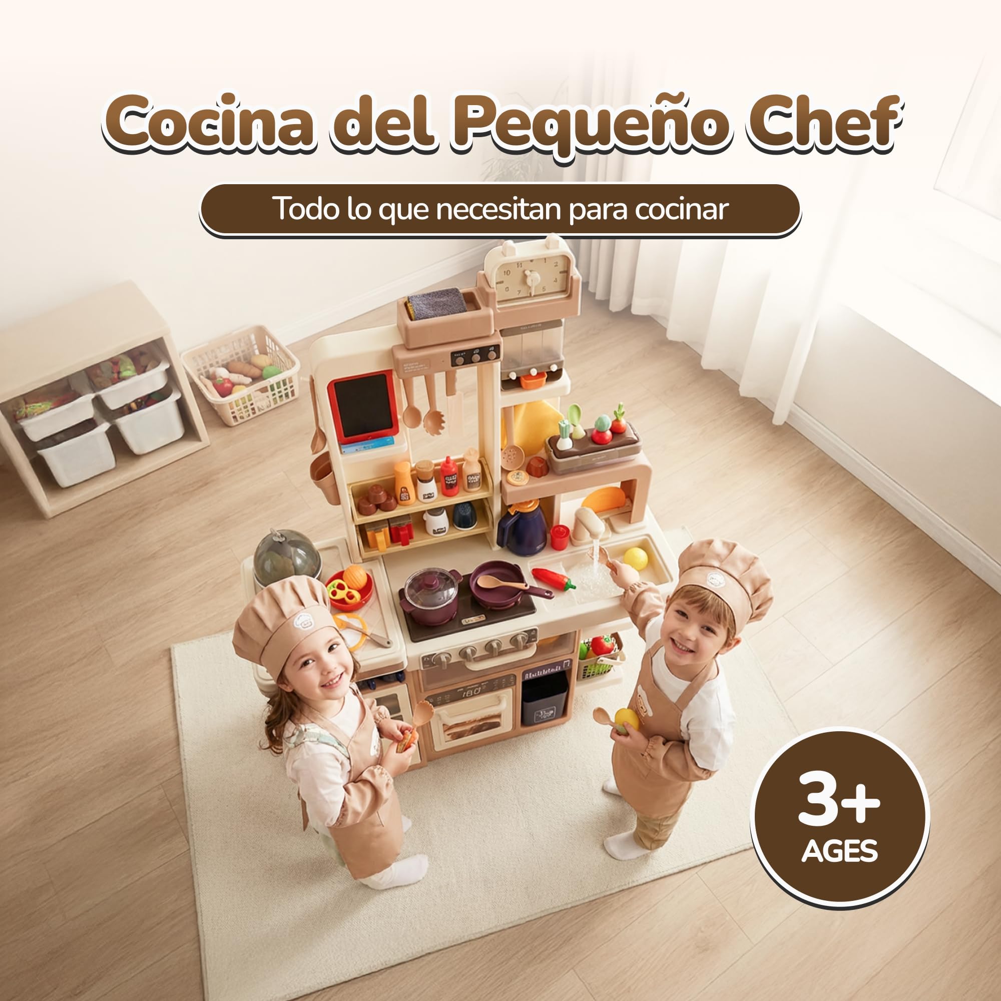 Cocina Infantil Grande con luz y Sonido – Juguete con Funciones Reales y Accesorios – Grifo, Vapor, Cocina de Huevos, Pizarra – para niños a Partir de 3 años