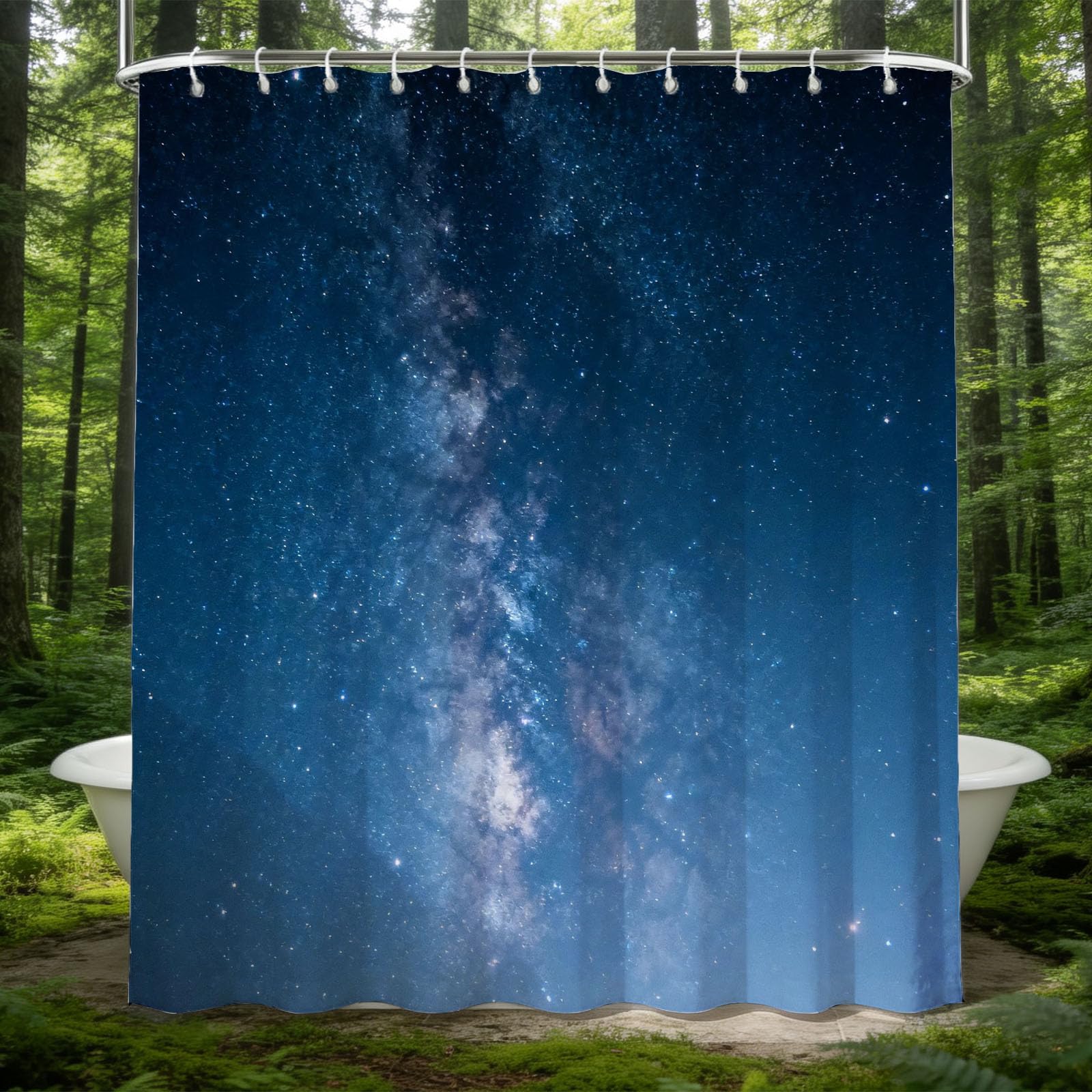 Hongduo 3D Night Sky Shower Curtain for Stalls Bathtubs Blue Starry Sky Bathroom Decor Shower Curtain Set Polyester Fabric Waterproof 120x180cm/48X71 Inch with Hooks