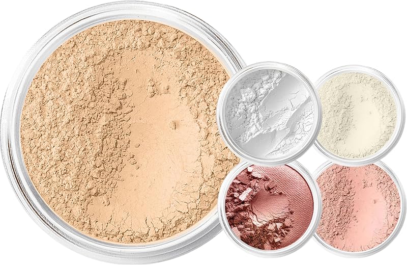 Mineral Makeup Starter Kit for Beginners – Full Size Foundation with Sample Size Veil Primer, Blush, Bronzer & Setting Powder – Matte Finish Essentials Set (WARM)