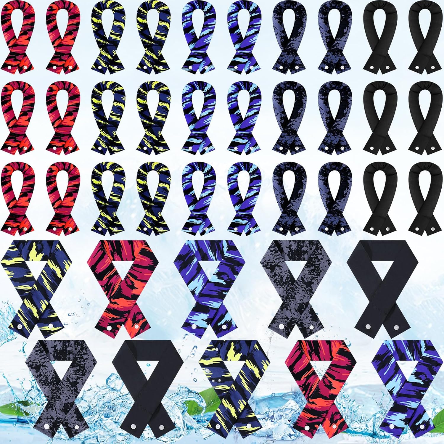 Tarpop Camo Cooling Neck Wraps Bulk with Snap Buttons Ice Cooling Scarf Bandana Headband for Hot Weather Outdoor Neck Cooler