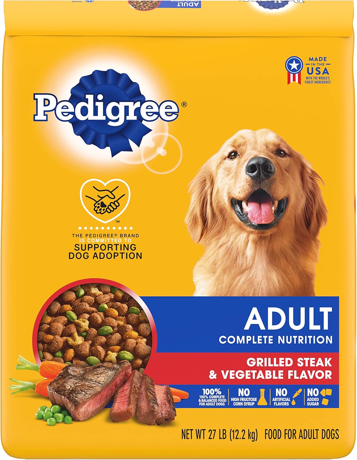 Pedigree Complete Nutrition Adult Dry Dog Food Grilled Steak & Vegetable Flavor Dog Kibble, 27 lb. Bag