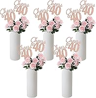 Vista 3 de Gexolenu Cheers a los 40, paquete de 10 unidades de piezas centrales para mesa de cumpleaños número 40 de doble cara con purpurina dorada