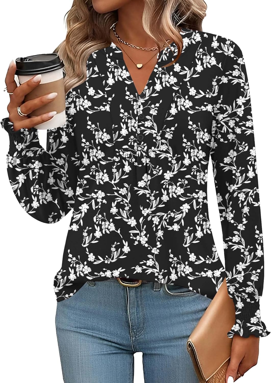 Ivicoer Womens Tops Long Sleeve Shirts for Women V Neck T Shirts Blouses for Women Dressy Casual