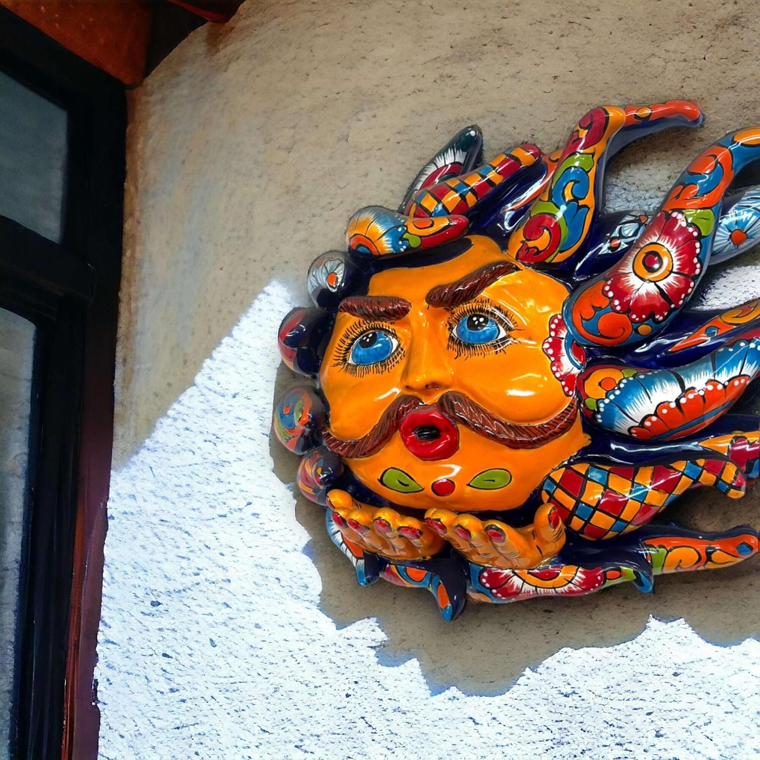 Handcrafted Talavera Sun Face | Colorful Mexican Wall Art