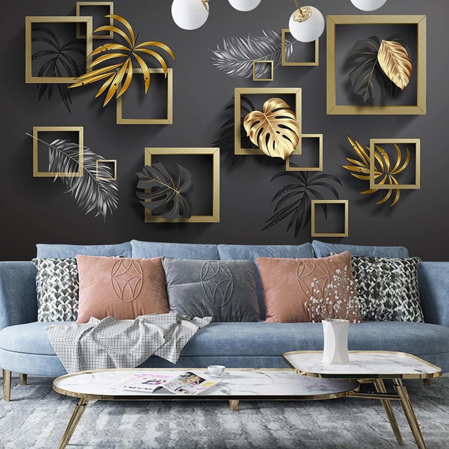 Panoramiczna tapeta nowoczesna geometria tapeta z włókniny liście palmowe plakat Trompe l'oeil Mural 3D sztuka dekoracja ścienna salon sypialnia 350x250 cm 0846b