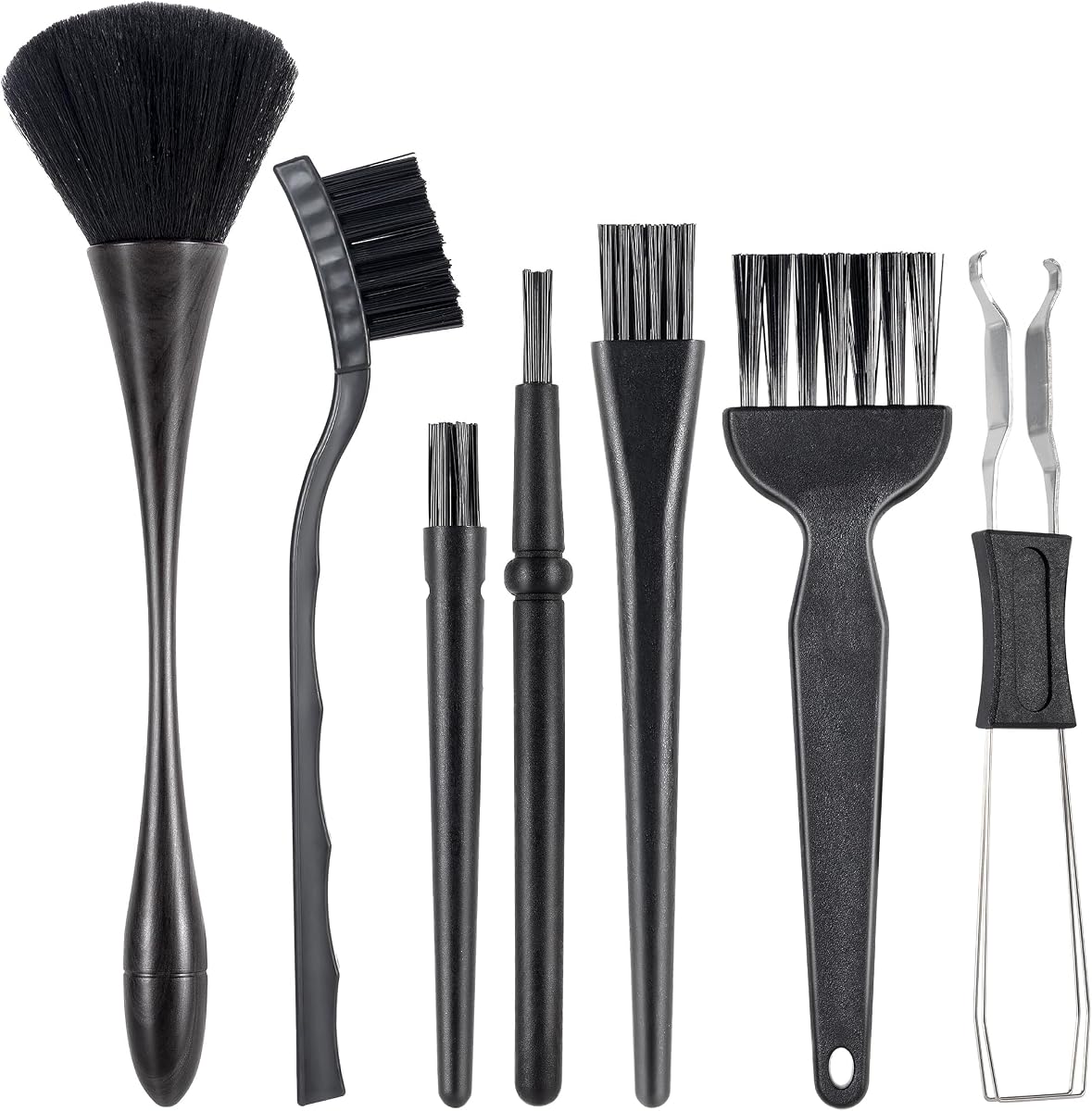 SIMPOR Juego de 7 cepillos antiestáticos con extractor de teclas, kit de limpieza de teclado electrónico para PC, limpiador de cepillo de limpieza de teclado de nailon para teclado mecánico, PCB, cámara, rejillas de ventilación del coche