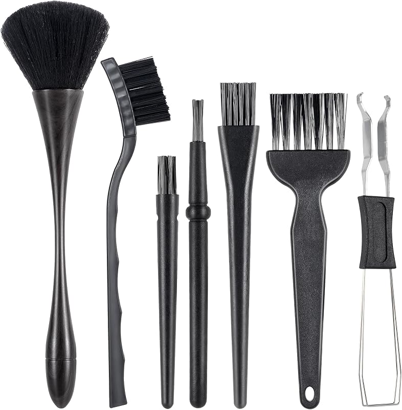 SIMPOR Juego de 7 cepillos antiestáticos con extractor de teclas, kit de limpieza de teclado electrónico para PC, limpiador de cepillo de limpieza de teclado de nailon para teclado mecánico, PCB, cámara, rejillas de ventilación del auto