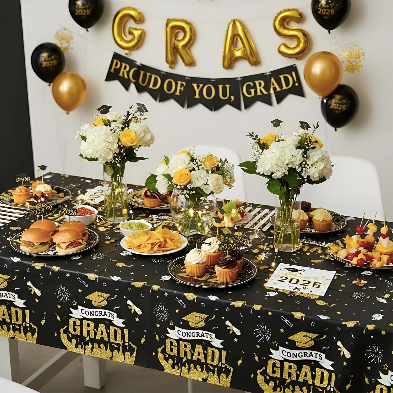 Graduation Plates and Napkins 2026, 152Pcs Class of 2026 Disposable Dessert Paper Plates, Black Gold Congrats Grad Party Supplies for College High School Graduation Decorations, Serve 50