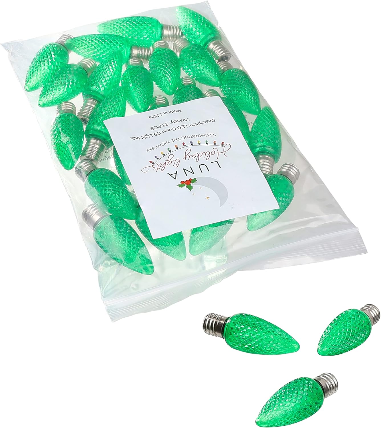 Luna C9 LED UL Listed Set of 25 C9 Green Led Christmas Lights
