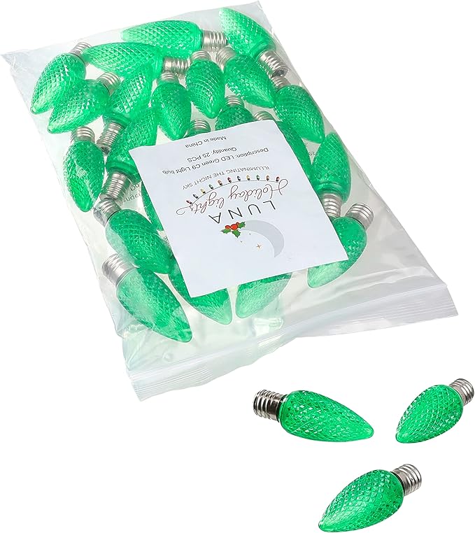 Luna C9 LED UL Listed Set of 25 C9 Green Led Christmas Lights