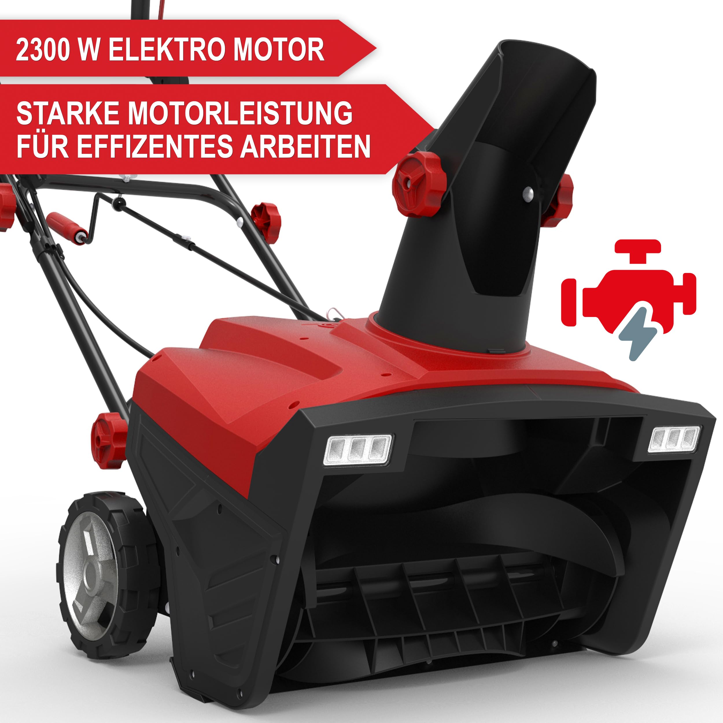 ONBEST Elektro Schneefräse – leistungsstarker 2300 Watt Elektro Motor – 50 cm Arbeitsbreite – LED-Scheinwerfer – 25 cm Arbeitshöhe – 9 m Auswurfweite – Kabelzugentlastung – Electric Snow Blower