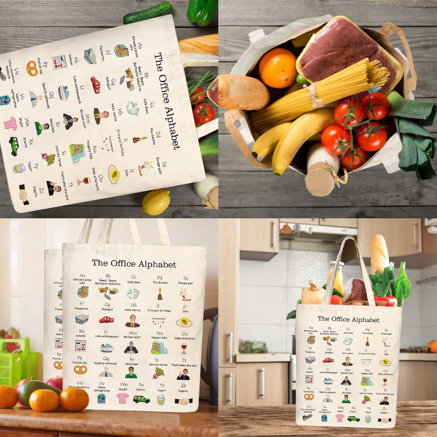 The Office Alphabet Tote Bag TV Show Merchandise Fans Kitchen Gifts Reusable Grocery Canvas Theme Presents for Office/Women/Sister, Shoulder/Travel/Work, White - Image 7