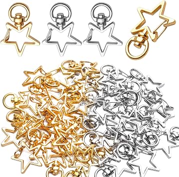 BronaGrand Swivel Clasps Clips,40pcs Metal Swivel Lobster Claw Clasp Star Shape Snap Hook Clip Small DIY Accessories for Crafting Keyrings Bags Jewellery-Gold,Silver