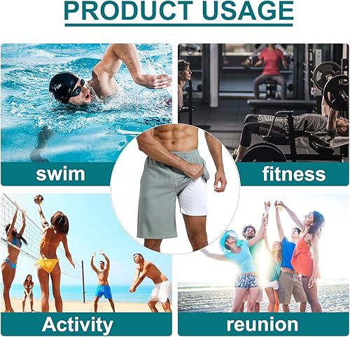 Vista 6 de XSKJY Traje de baño para hombre con forro de compresión de 9 pulgadas, de secado rápido, para surf, verano, playa, pantalones cortos deportivos