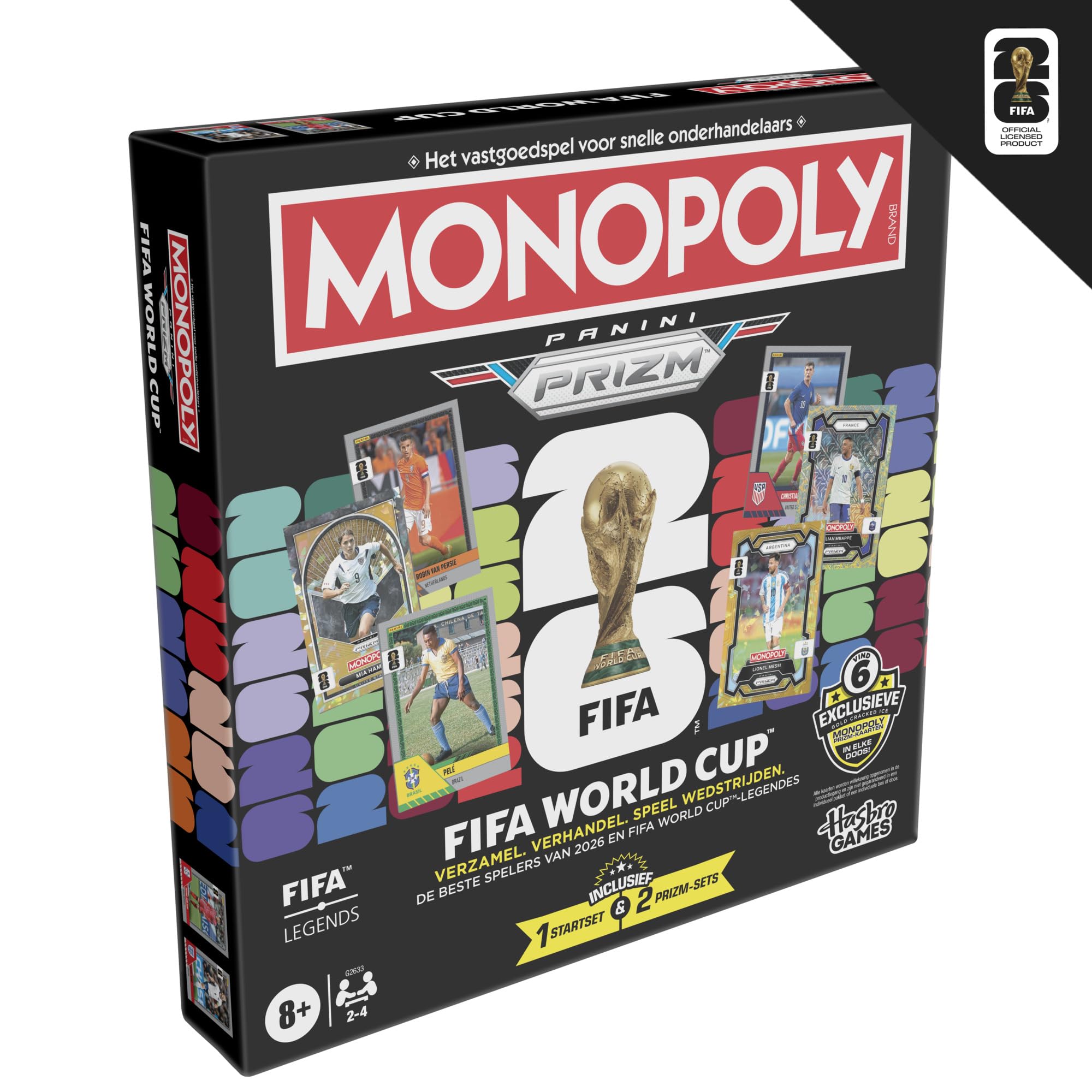 Monopoly Panini Prizm: FIFA World Cup gioco di calcio con carte Monopoly Panini Prizm Coppa del Mondo FIFA 2026 I da 8 anni - Versione olandese