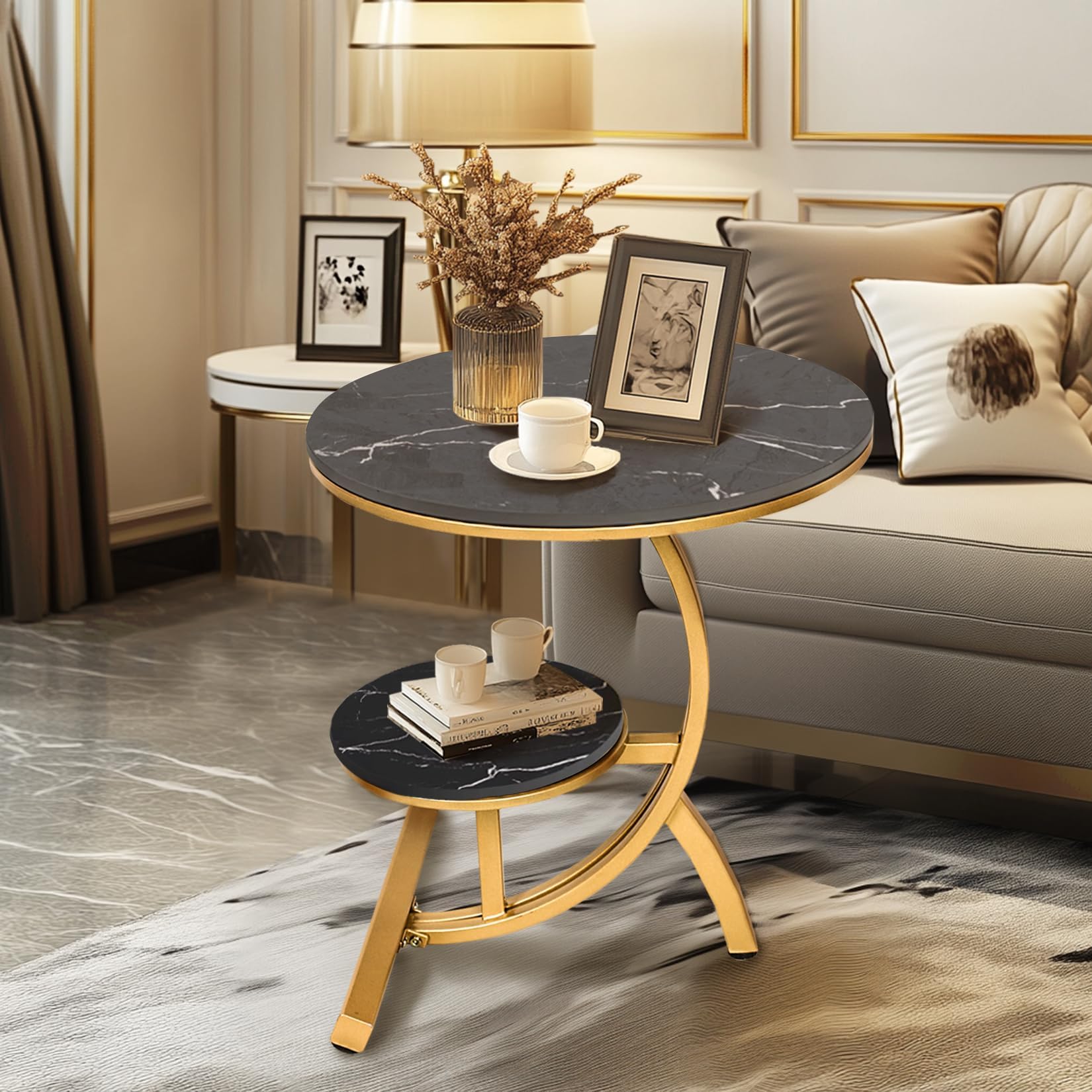 Center Stone Table 2 Tier Luxury Y-Shaped Side Table Living Room -Round ...