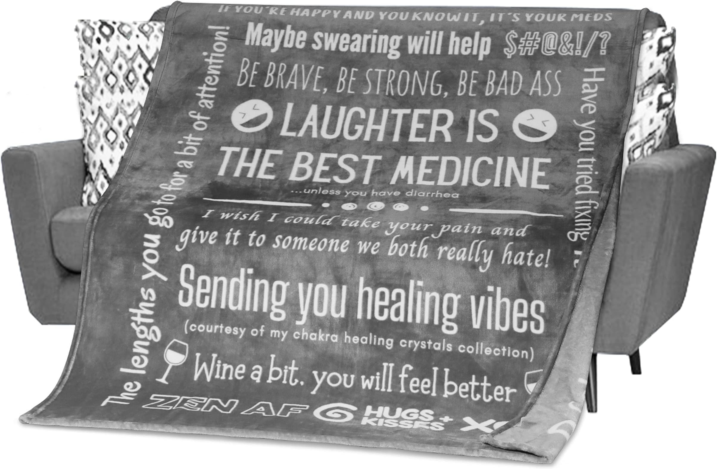FILO ESTILOFunny Get Well Soon Gifts for Women or Men, Funny Healing Blanket, Post Surgery Gifts, Fun Recovery Presents for Sick Friends, Cheer Up and Feel Better Gifts for Women (Grey)