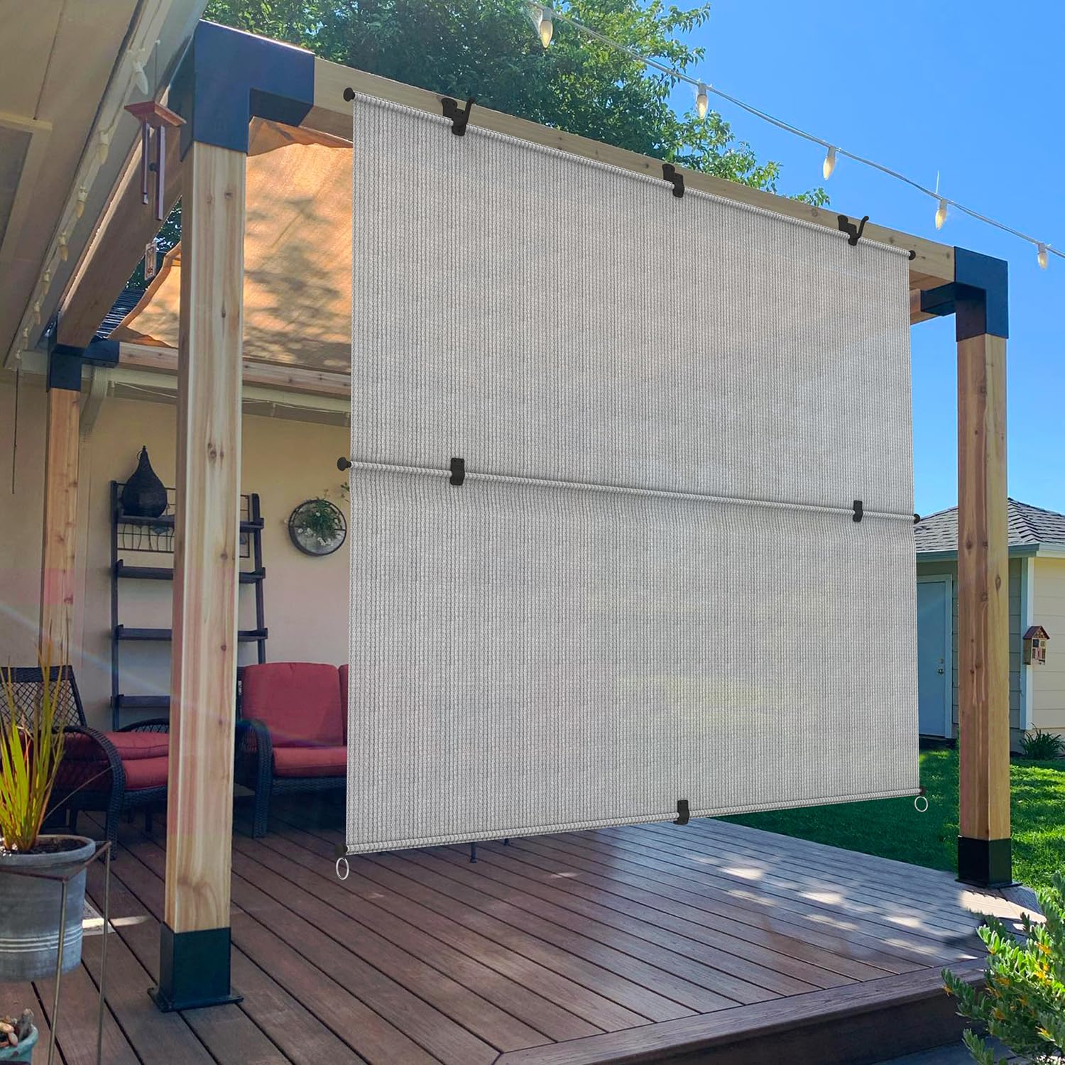 FLORALEAF 4W' x 6H' Foldable Roller Shades Outdoor Cordless Blinds Window Sunshade Curtains for Indoor Room,Patio, Porch, Deck, Pergola, Balcony, Light Gray