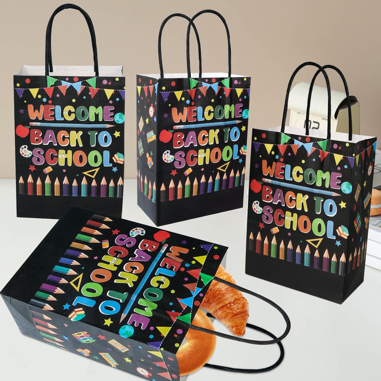Sweetude Geschenktüten Für Den Schulanfang – 50 Stück, Wiederverwendbar Aus Vlies, Mit Griffen, 20,3x25,4x10,2 Cm – Bunt, Für Lehrer & Schüler