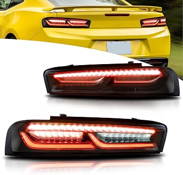 VLAND Tail Lights Compatible with Chevrolet Camaro 2016-2018, Rear Lights Assembly with Red Sequential Turn Signal, 1 Pair Smoke&Clear