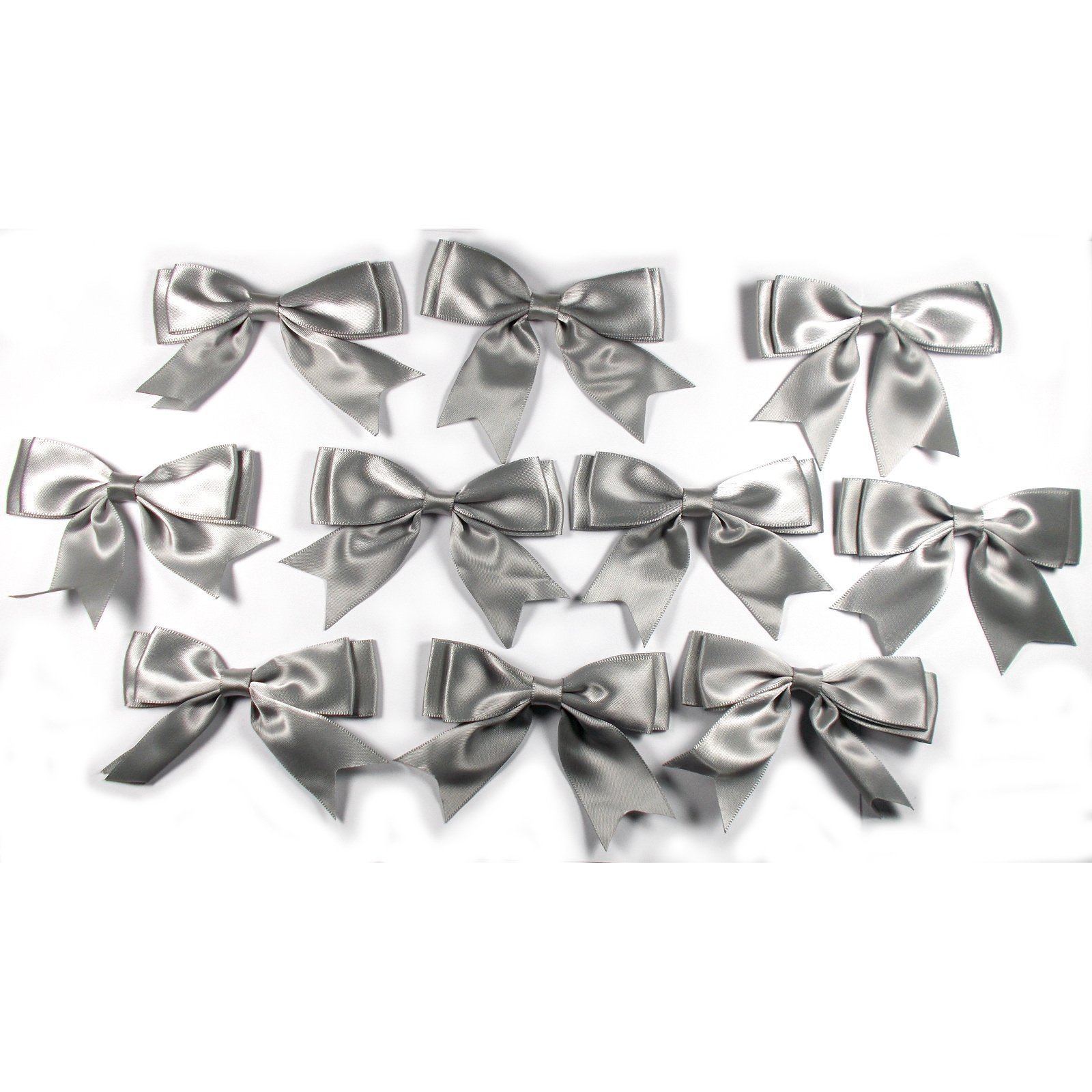 Large Satin Ribbon Double Bows 8cm Wide Pack of 10 (Grey)
