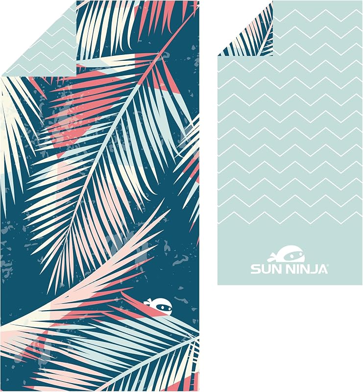 SUN NINJA Microfiber Beach Towel, Sand Free Quick Dry, 63x32in, Palm Trees | Lightweight compact swim towel for beach, pool, yoga, camping, super absorbent, for adults and kids