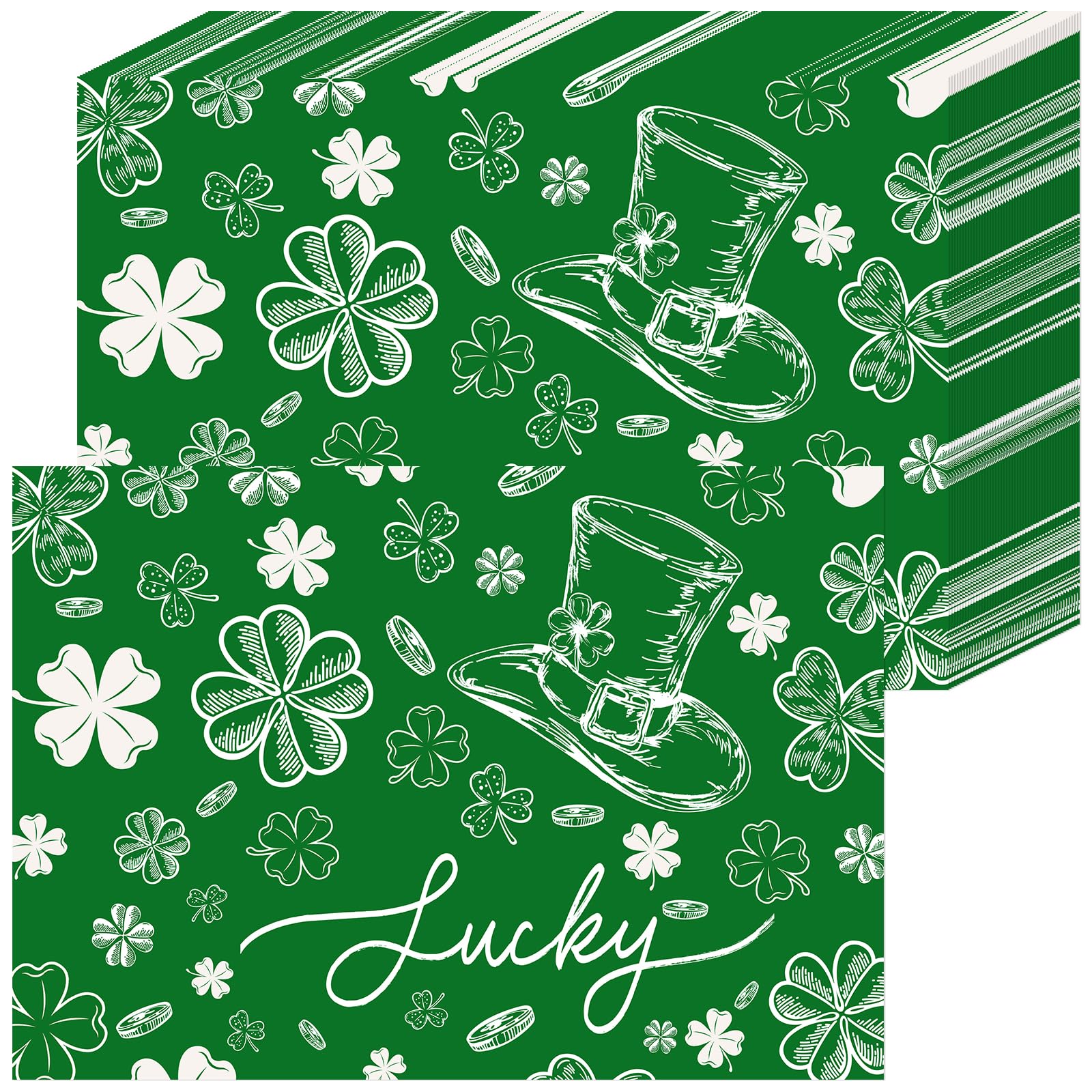 Sets de table jetables en papier Saint-Patrick trèfle vert lot de 50