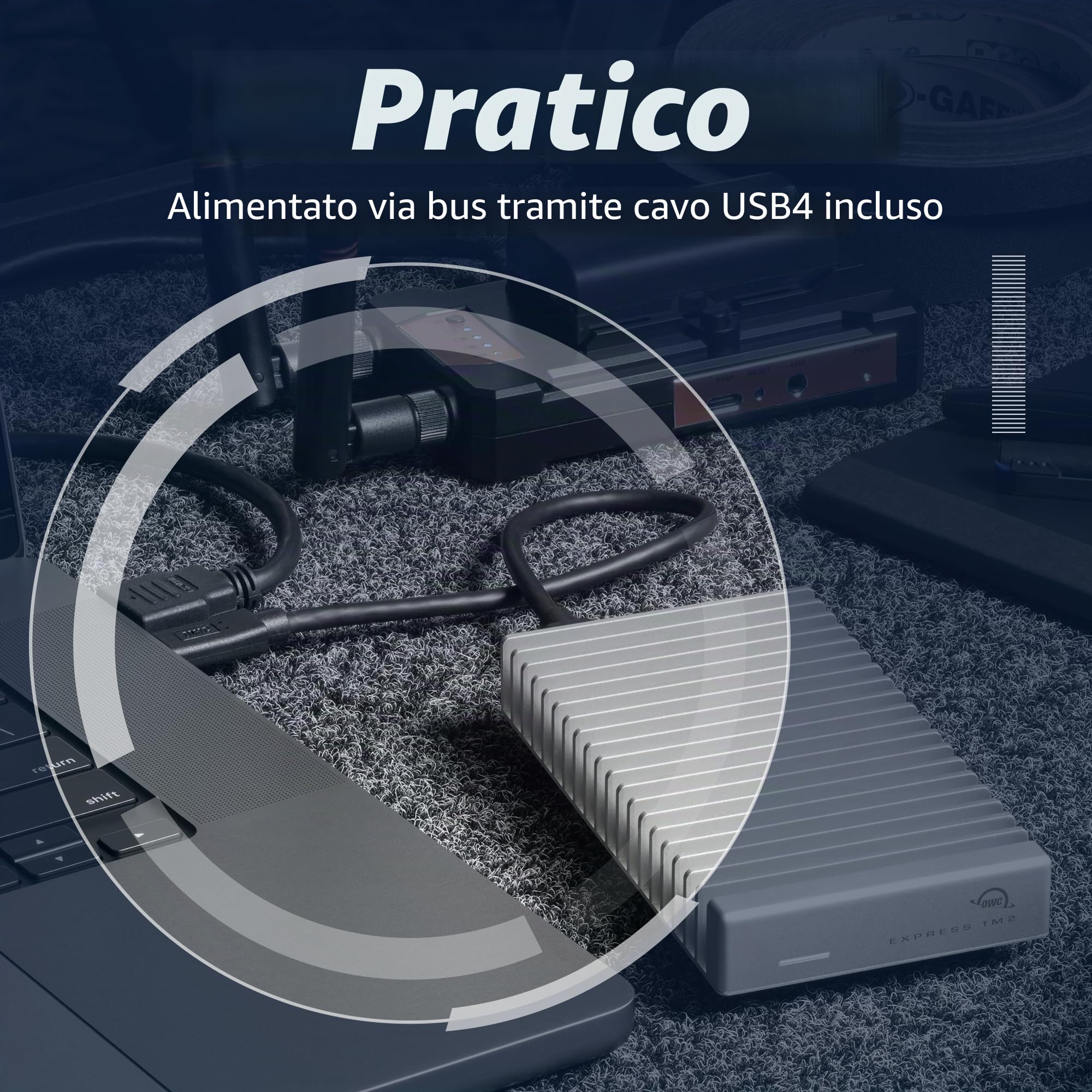 OWC Express 1M2 Enclosure USB4 80Gb/s per SSD NVMe M.2 2280/2242 – Case Esterno Ultra Veloce in Alluminio, Compatibile Thunderbolt, Mac/PC/iPad, Fai-da-te, Dissipazione Passiva