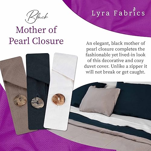 Miniatura 7 de Juego de funda de edredón de lino, 100% lino belga, ropa de cama europea, suave y transpirable, con cierre de botón de nácar negro (blanco óptico)