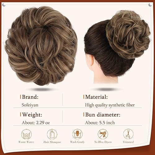 Miniatura 2 de SOFEIYAN Extensiones de cabello ondulado y rizado con clip de garra, extensiones de cabello sintético despeinado para mujer, color castaño dorado