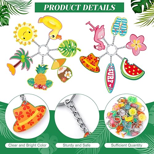 Miniatura 3 de Janmercy 36 piezas hawaianas Luau Party Favors Summer Flamingo Pineapple Beach Llavero tropical hawaiano llavero para niños tema de verano Luau