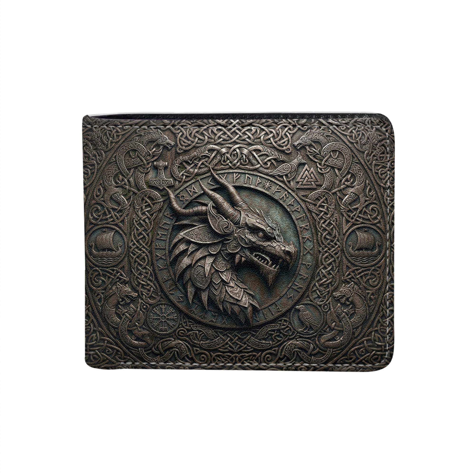 ORCAE Viking Dragon, Norse Dragon Leather Men Bi-fold Wallet, Slim Card Holder, Gifts Wallet for Men - H