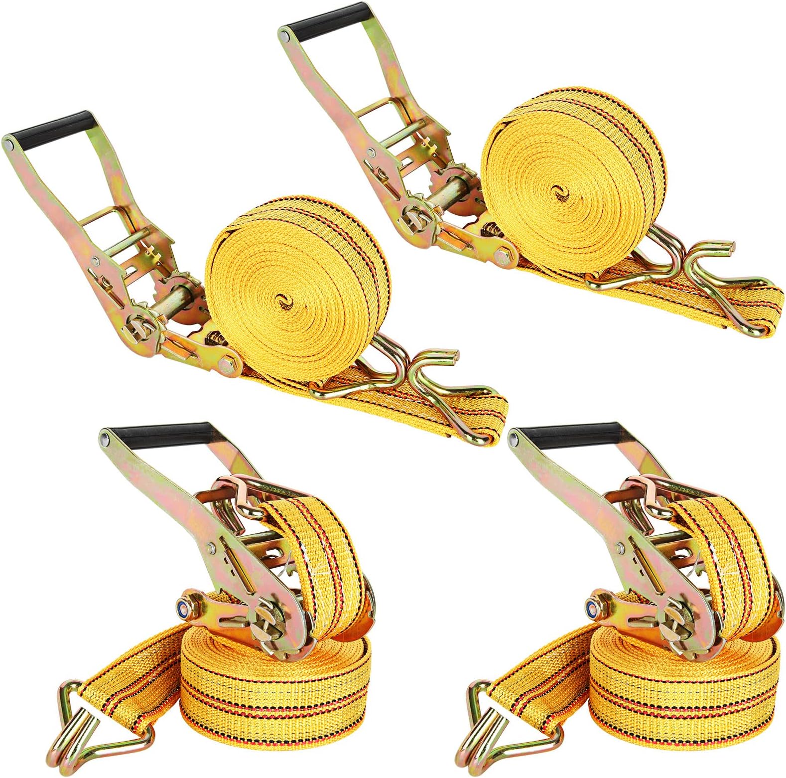 HUBun4 Pack Ratchet Tie Down Straps, 2" x 20 Feet, 8,000 lbs Break Strength, Heavy Duty Cargo Lashing Straps with Double J Hooks for Trucks, Trailers, and Moving