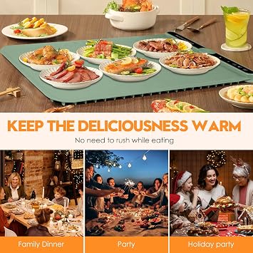 Silicone Warming Mat for Food, Fast Full Surface Electric Heating Warming Tray, 9 Level Temperature Adjustable Warming Kitchen Mat, Roll Up Food Warmer Mat for Countertop, Party, Travel