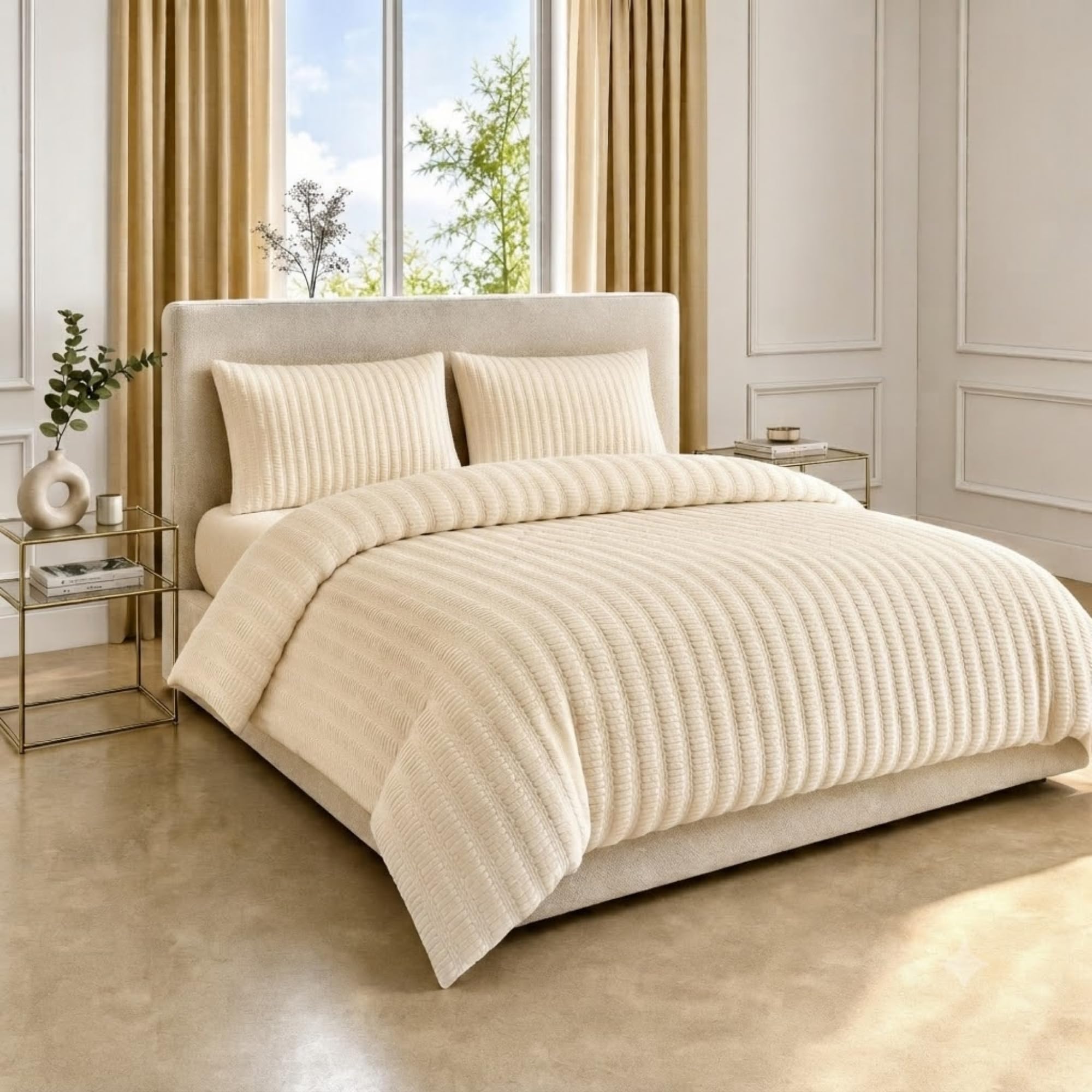 Z&A Homz Z&A Seersucker Cream Duvet Cover Single - Comfy Bedding Set with Pillow Cases, Soft Brushed Microfibre Quilt Cover - Textured Design, Wrinkle Resistant & Breathable Fabric — image 1